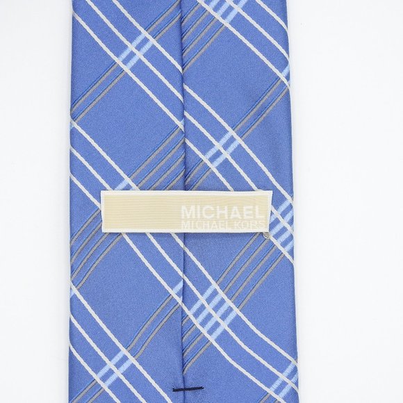 Michael Kors Han Blue Plaid Checkers Neck Tie - Picture 3 of 9